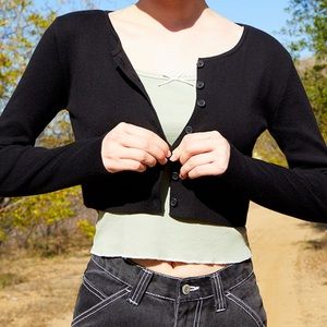 Brandy Melville Black Button Up Cropped Sweater OS